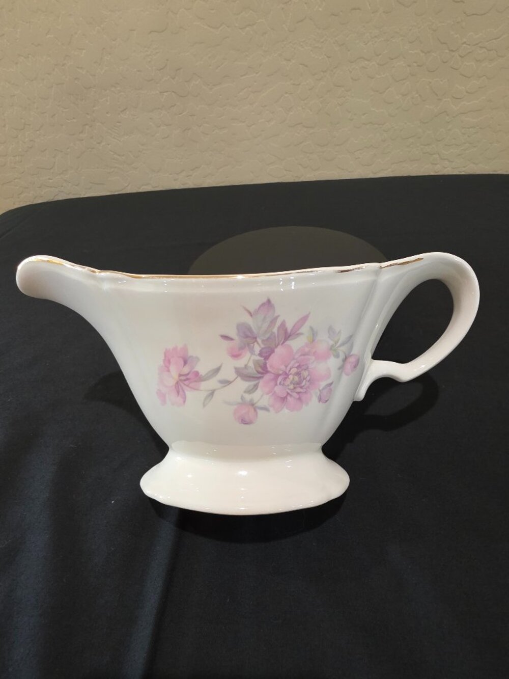 1952 Handled Floral Gravy Boat Edwin M. Knowles Light Pink Rose Gold Trimmed